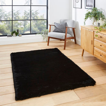 Black Extra Super Soft Shaggy Luxury Floor Rug 8cm Long Pile